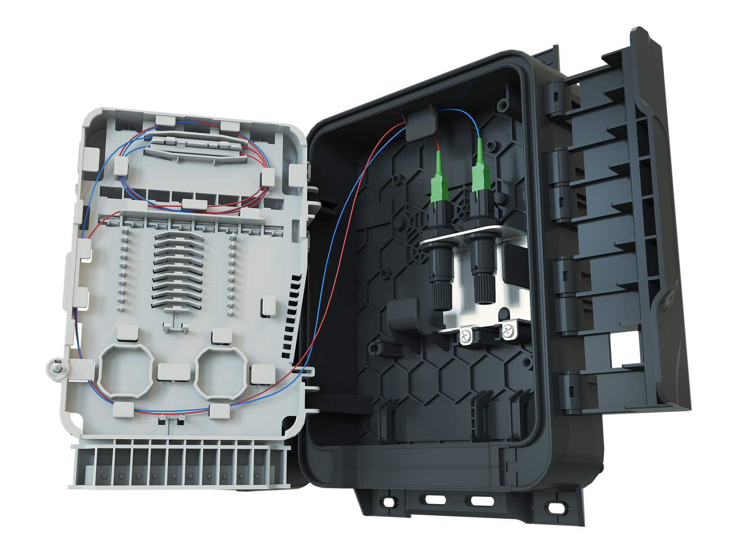 CAIXA TERMINAL OPTICA CONECTORIZADA FK-CTO(16MT 1X8 GROMMET 6-9, SLIM/SC-APC) - PR (30/70 - Azul)