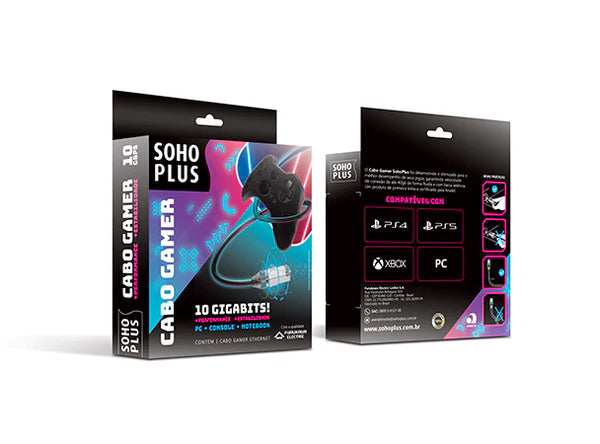 PATCH CORD GAMER SOHOPLUS CAT.6 RJ45 - CM - T568A/B - 3.0m - PRETO