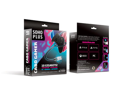 PATCH CORD GAMER SOHOPLUS CAT.6 RJ45 - CM - T568A/B - 3.0m - PRETO